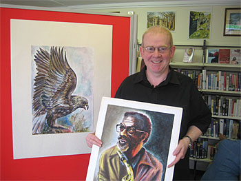 Derek at his exhibition in the library