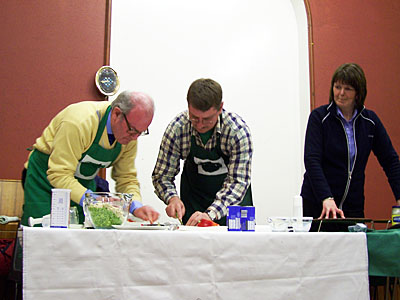 Green team chopping the vegetables