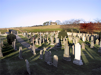 Marnoch Kirkyard with
Old Marnoch Church on the Hill
